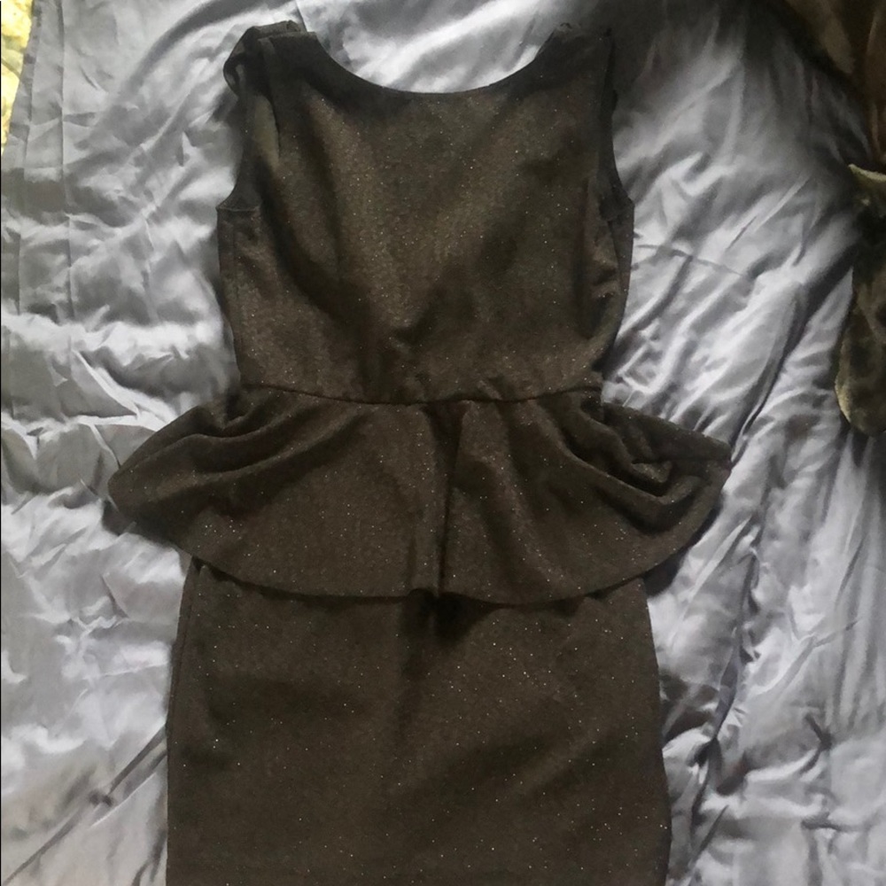 Peplum Sparkly Open Back BodyCon Black Dress